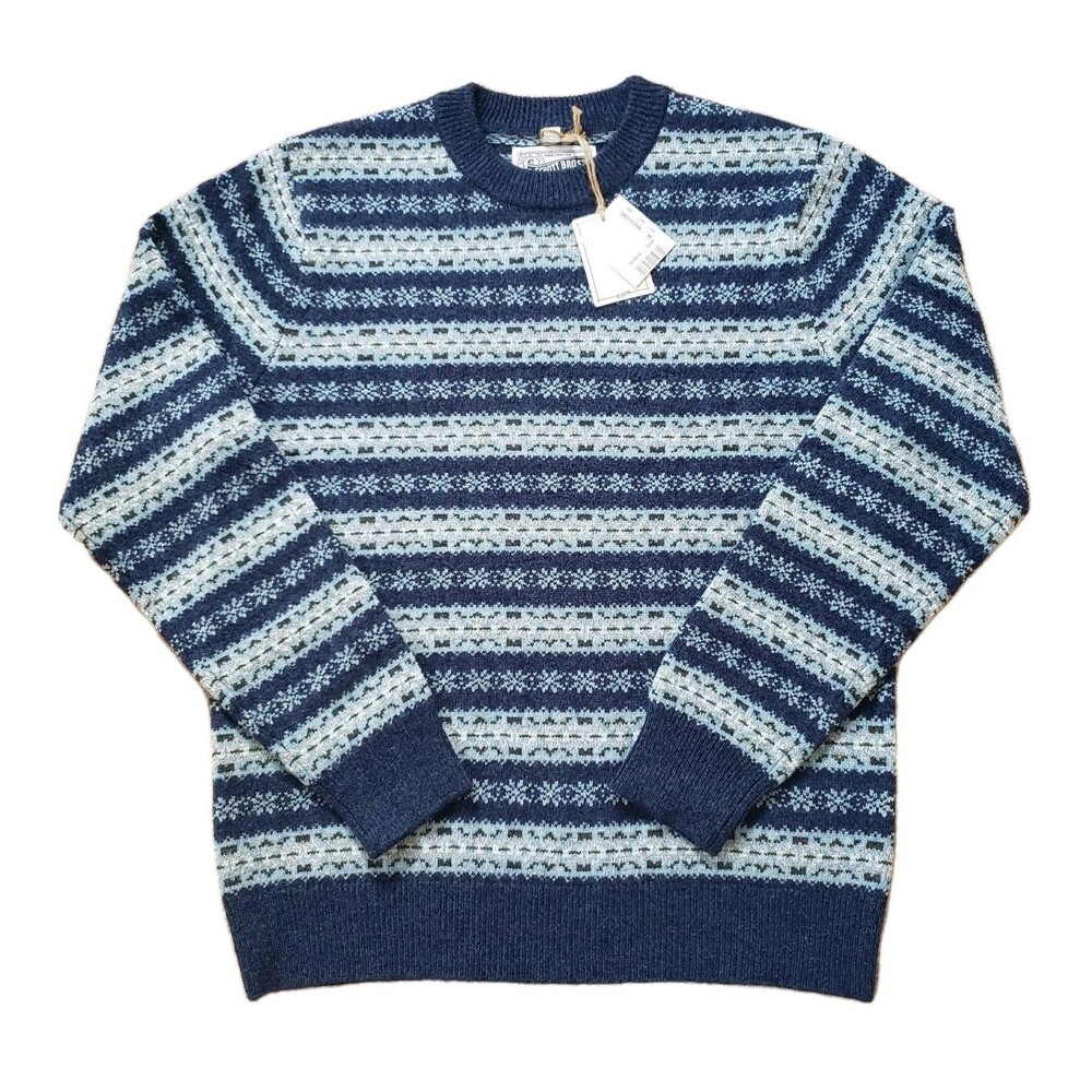 NWT Schott Bros NYC Wool Blend Fair Isle Sz Medium Mens Lightweight Navy Sweater